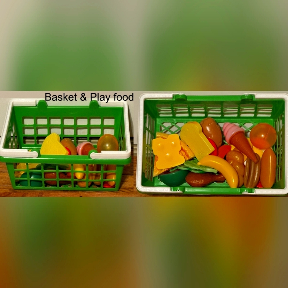 Green Toy Basket with Play Food Set